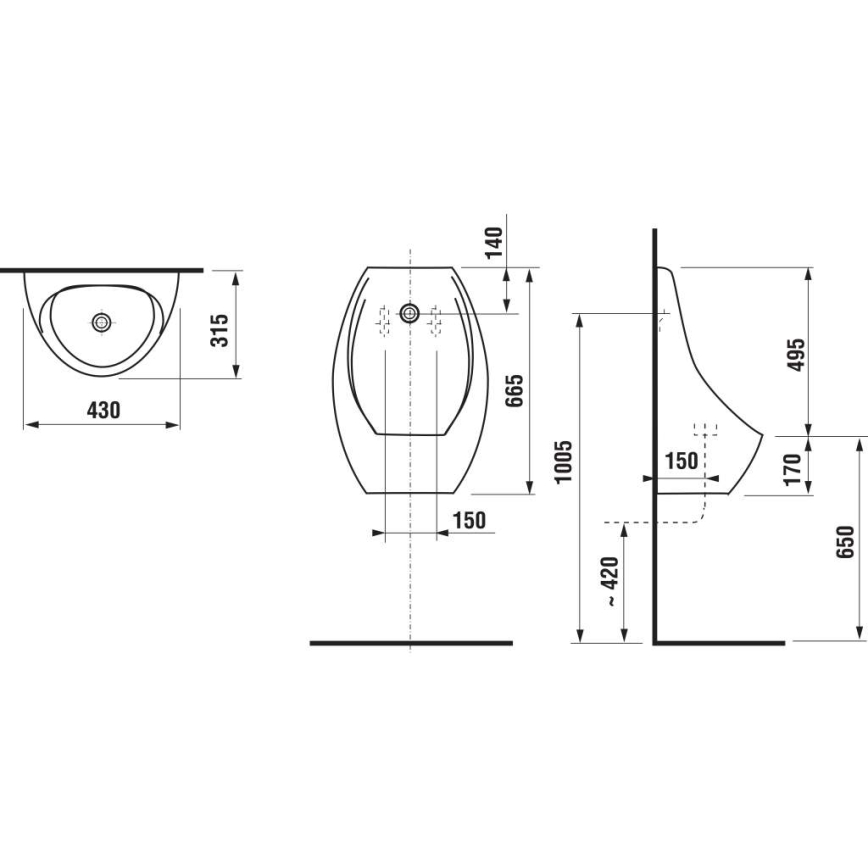 JIKA H8411010000001 - Pisoar DOMINO z zadnjim priključkom in zadnjim odtokom, keramika/bela