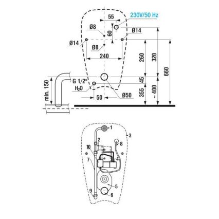 JIKA H8430700004901 - Pisoar s senzorjem GOLEM 230V notranji dovod, zadnji odtok