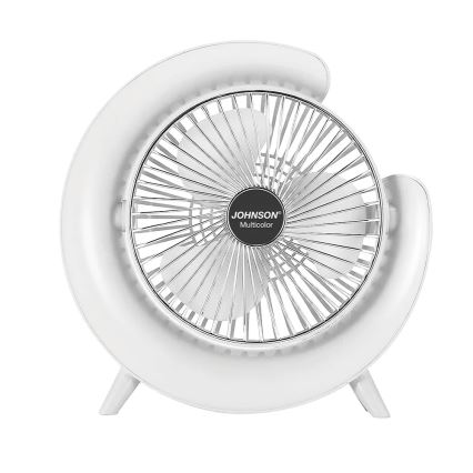 JOHNSON - LED RGB polnljiv namizni ventilator večbarven LED/5W/3,7V 1200 mAh premer 14 cm bel