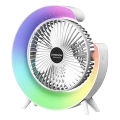 JOHNSON - LED RGB polnljiv namizni ventilator večbarven LED/5W/3,7V 1200 mAh premer 14 cm bel