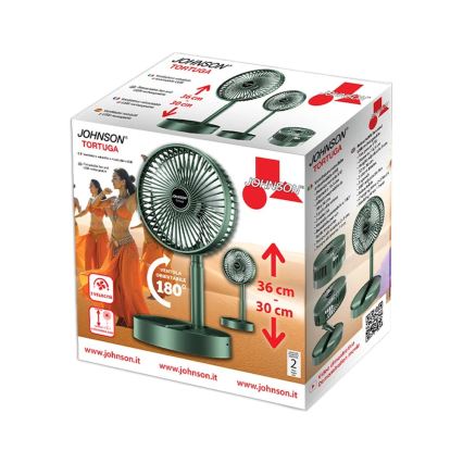 JOHNSON - Polnilni namizni ventilator TORTUGA 5W/3,7V 1200 mAh, premer 16,5 cm, v zeleni barvi