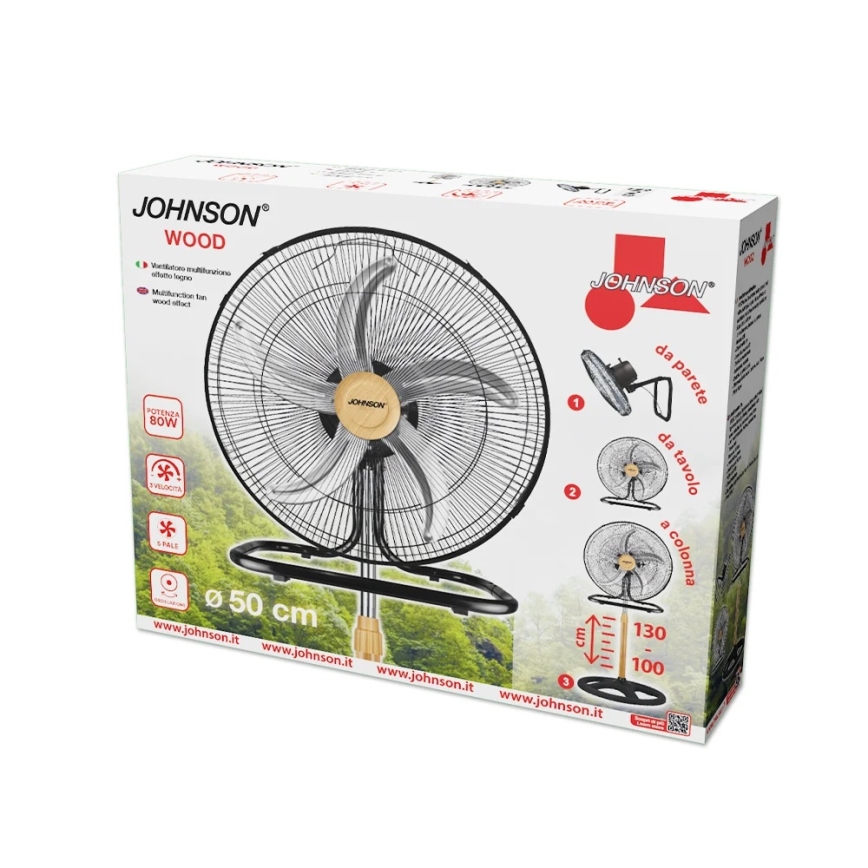 JOHNSON - Stojni ventilator 3 v 1 WOOD 80W/230V, premer 50 cm, črna/bež