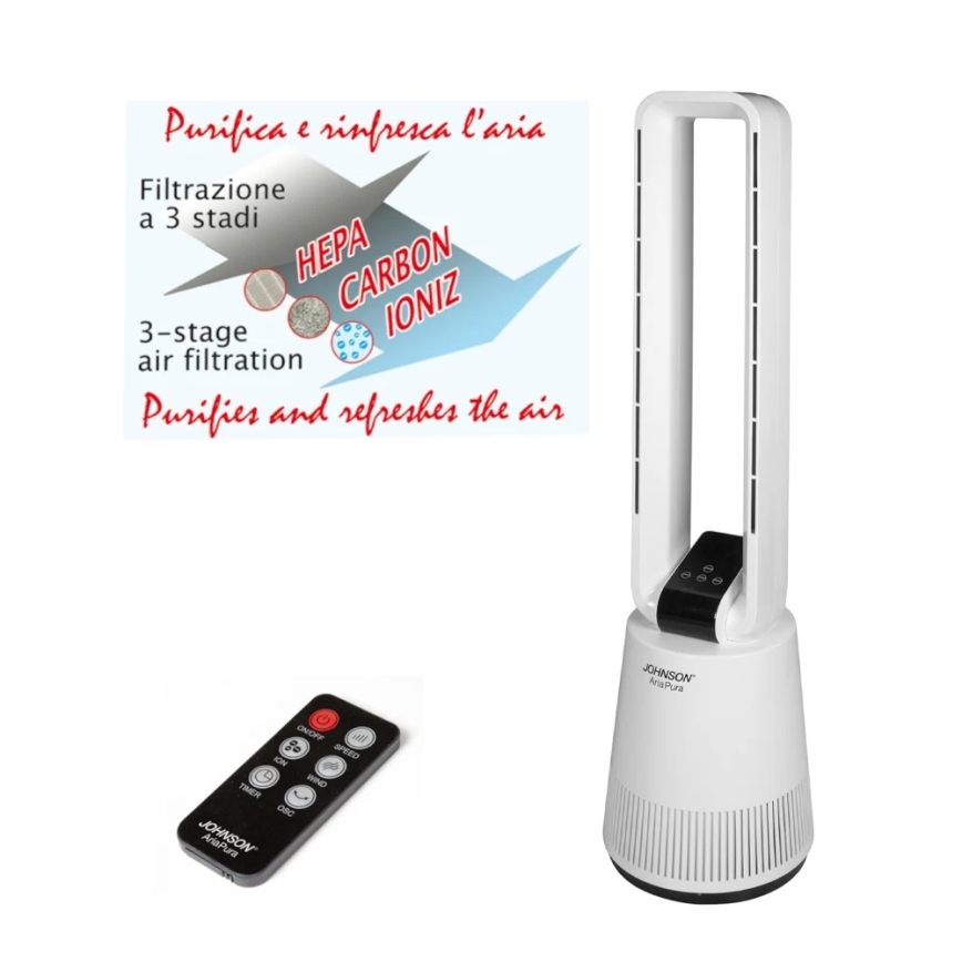 JOHNSON - Ventilator s čistilcem zraka in HEPA filtrom ARIA PURA 90W/230V bela + daljinski upravljalnik