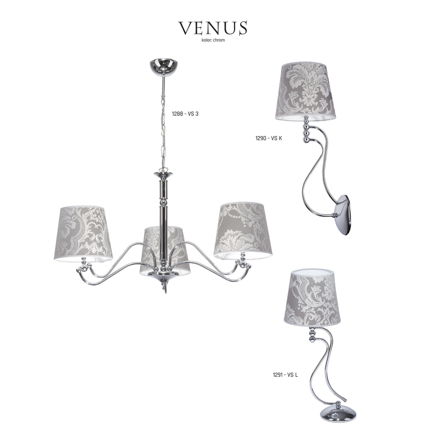 JUPITER 1288-VS3 - Obesna svetilka VENUS 3xE27/60W