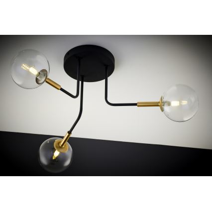 Jupiter 2039 - Lestenec na drogu BURANO 3xG9/10W/230V črna/zlata/prozorna