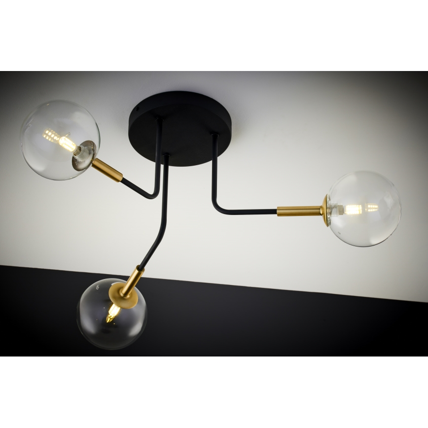 Jupiter 2039 - Lestenec na drogu BURANO 3xG9/10W/230V črna/zlata/prozorna