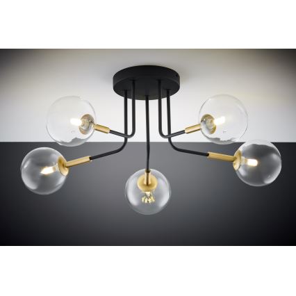 Jupiter 2040 - Lestenec na drogu BURANO 5xG9/10W/230V črna/zlata/prozorna