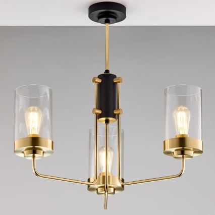 Jupiter 2087 - Lestenec na drogu RAMIREZ 3xE27/15W/230V v zlati/črni barvi