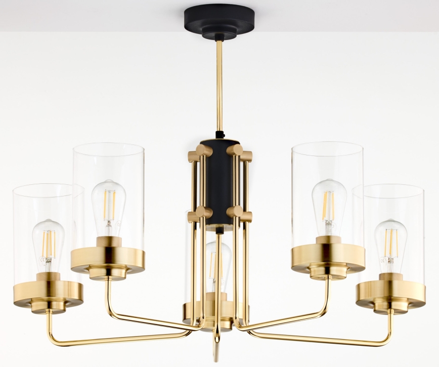 Jupiter 2088 - Lestenec na steblu RAMIREZ 5xE27/15W/230V zlata/črna