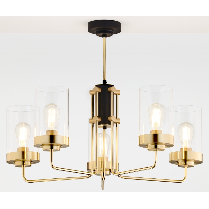 Jupiter 2088 - Lestenec na steblu RAMIREZ 5xE27/15W/230V zlata/črna