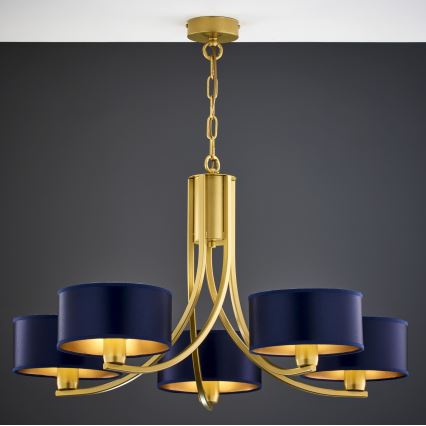 Jupiter 2094 - Lestenec na verigi ARTHUR 5xE27/15W/230V modra/zlata