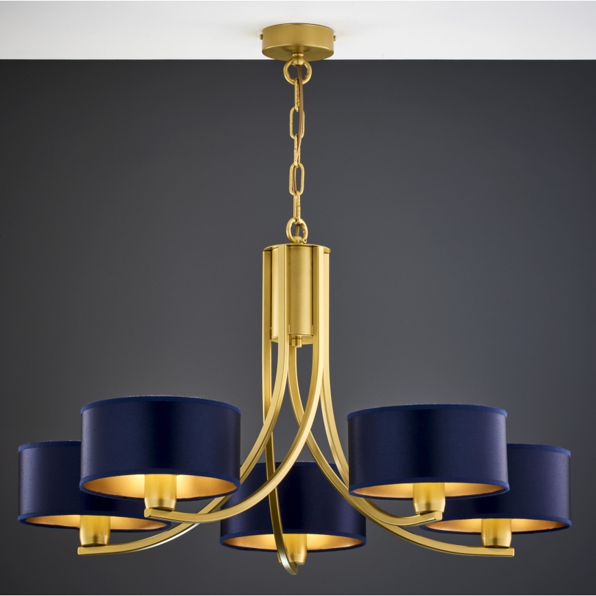 Jupiter 2094 - Lestenec na verigi ARTHUR 5xE27/15W/230V modra/zlata