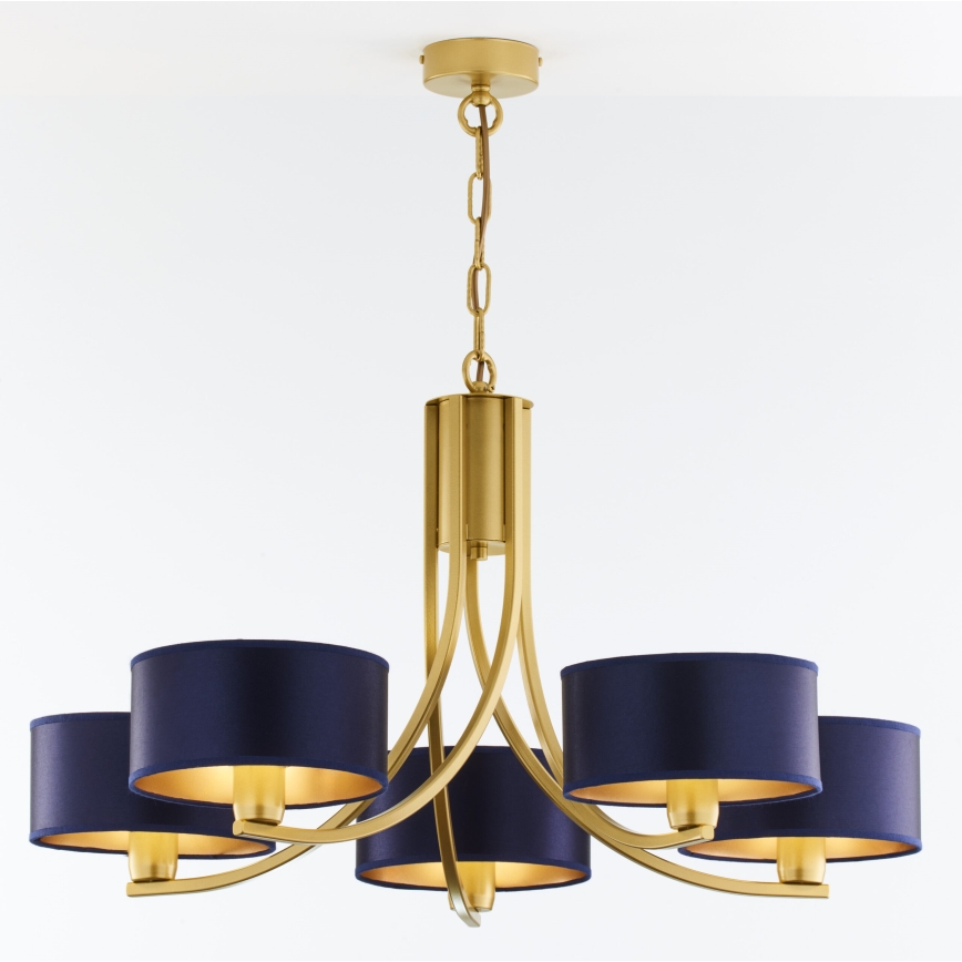 Jupiter 2094 - Lestenec na verigi ARTHUR 5xE27/15W/230V modra/zlata