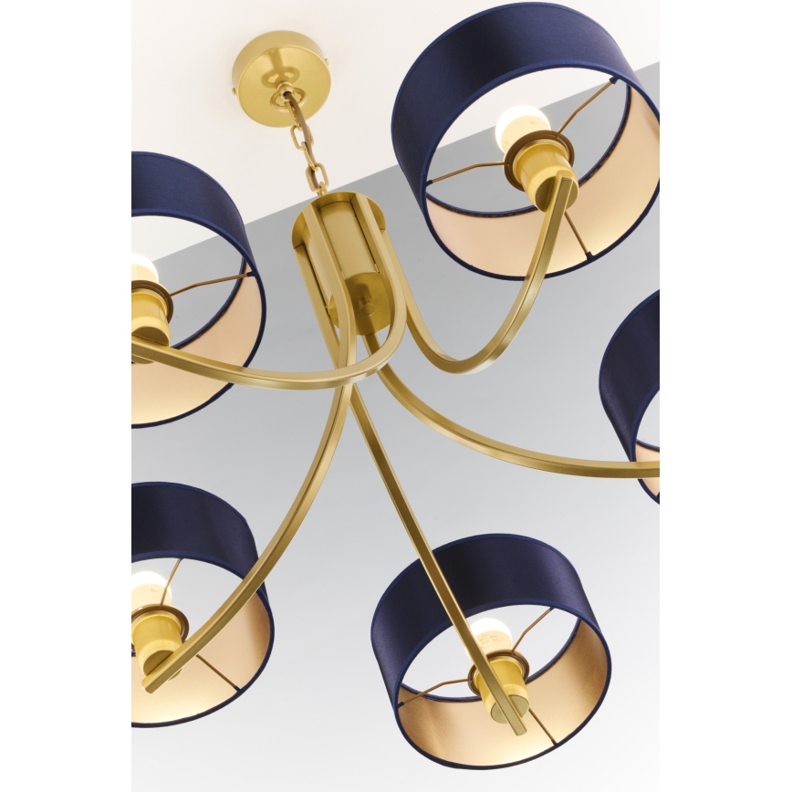 Jupiter 2094 - Lestenec na verigi ARTHUR 5xE27/15W/230V modra/zlata