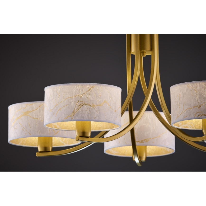 Jupiter 2097 - Lestenec na verigi ARTHUR 5xE27/15W/230V bela/zlata/marmorni dekor