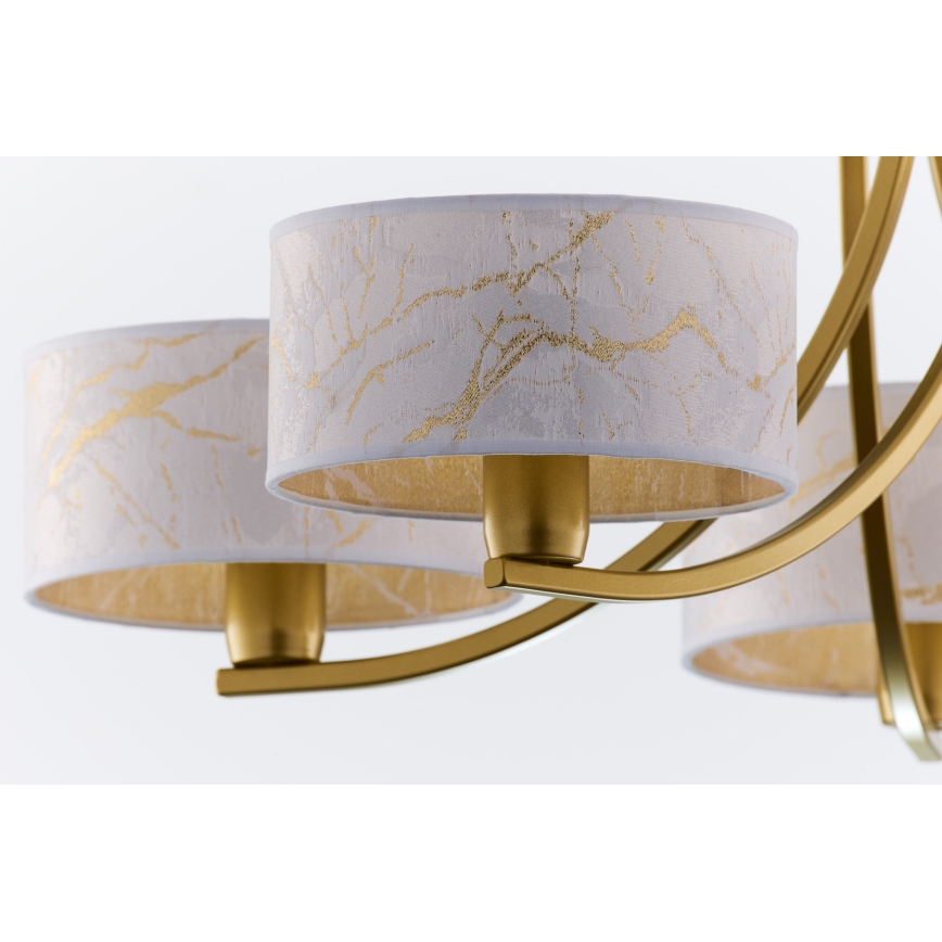 Jupiter 2097 - Lestenec na verigi ARTHUR 5xE27/15W/230V bela/zlata/marmorni dekor