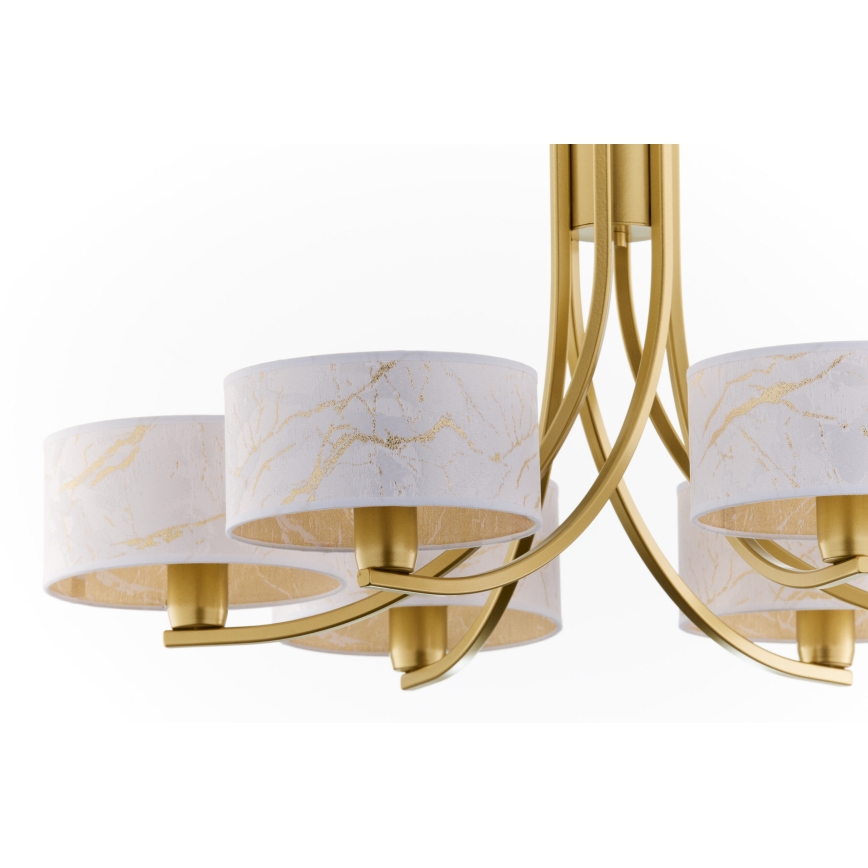 Jupiter 2098 - Lestenec na verigi ARTHUR 6xE27/15W/230V bela/zlata/marmorni dekor