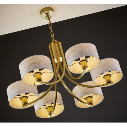 Jupiter 2098 - Lestenec na verigi ARTHUR 6xE27/15W/230V bela/zlata/marmorni dekor