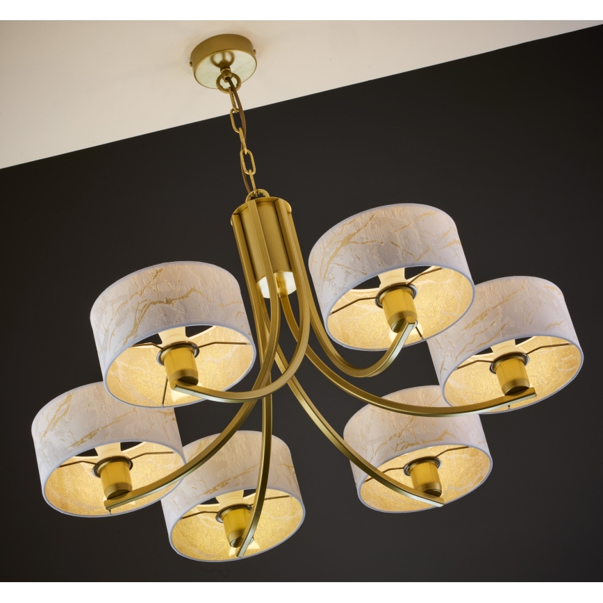 Jupiter 2098 - Lestenec na verigi ARTHUR 6xE27/15W/230V bela/zlata/marmorni dekor