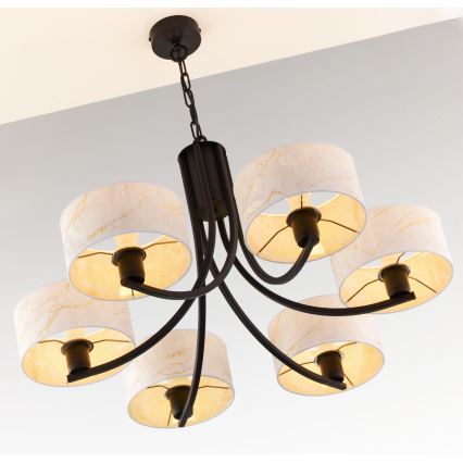 Jupiter 2105 - Lestenec na verigi ARTHUR 6xE27/15W/230V bela/črna/marmorni dekor