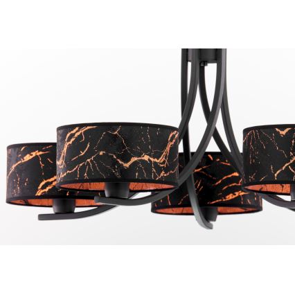 Jupiter 2107 - Lestenec na verigi ARTHUR 5xE27/15W/230V črna/oranžna/marmorni dekor