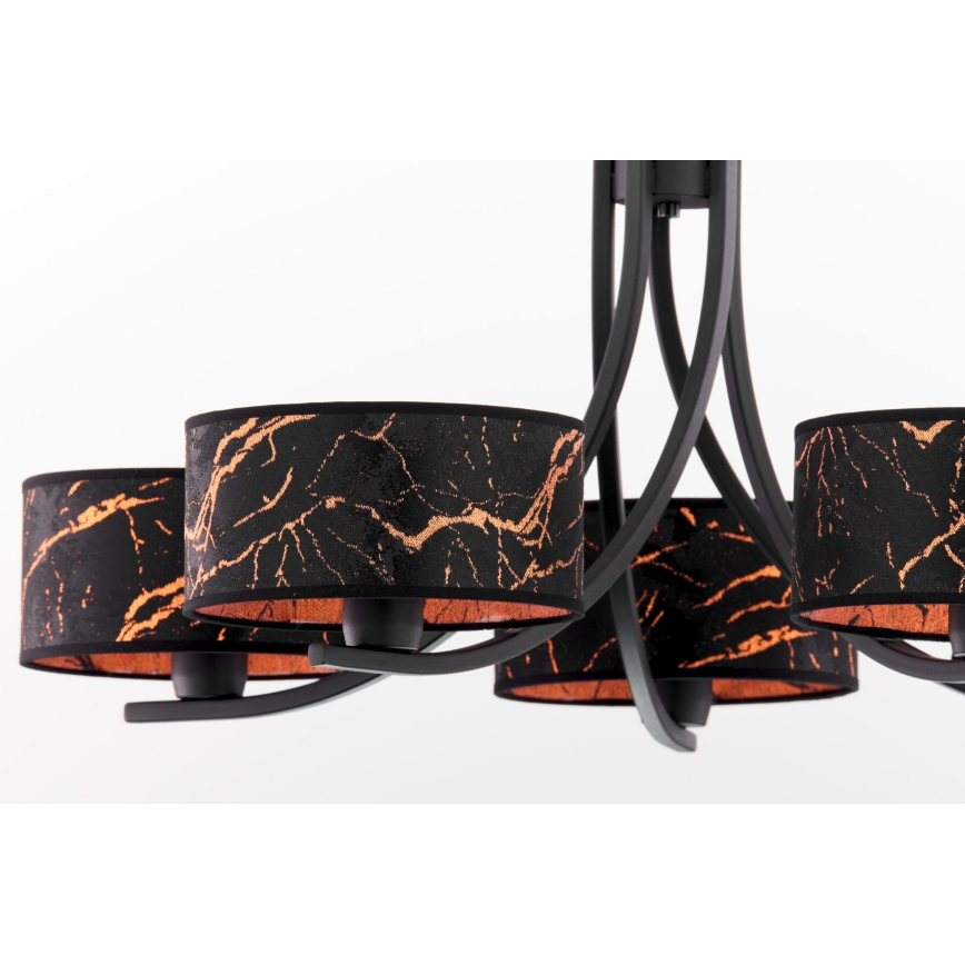 Jupiter 2107 - Lestenec na verigi ARTHUR 5xE27/15W/230V črna/oranžna/marmorni dekor