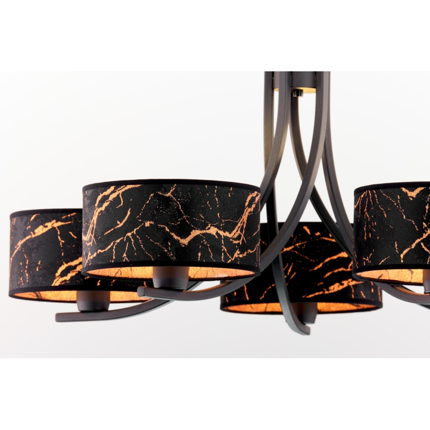 Jupiter 2107 - Lestenec na verigi ARTHUR 5xE27/15W/230V črna/oranžna/marmorni dekor