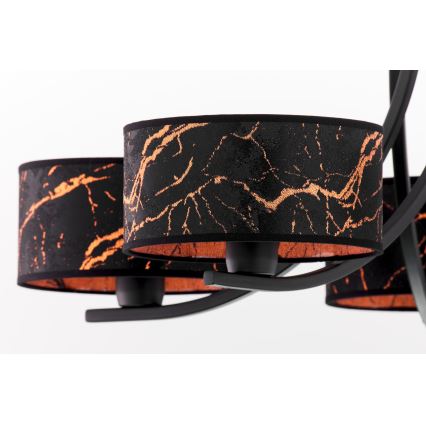 Jupiter 2107 - Lestenec na verigi ARTHUR 5xE27/15W/230V črna/oranžna/marmorni dekor