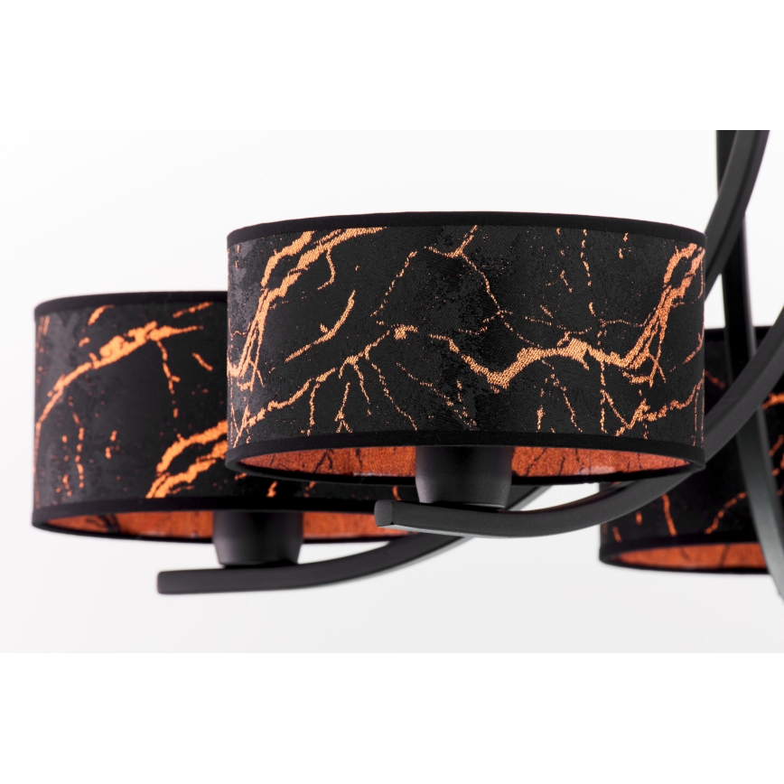 Jupiter 2107 - Lestenec na verigi ARTHUR 5xE27/15W/230V črna/oranžna/marmorni dekor