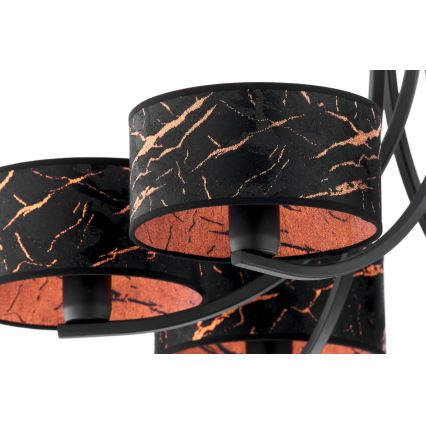 Jupiter 2108 - Lestenec na verigi ARTHUR 6xE27/15W/230V črna/oranžna/marmorni dekor