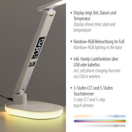 JUST LIGHT. 11018-16 - LED RGBW Touch svetilka z brezžičnim polnjenjem TINA LED/4W/230V bela