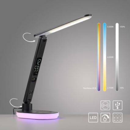 JUST LIGHT. 11018-18 - LED RGBW dotikna namizna svetilka s funkcijo zatemnitve in brezžičnim polnjenjem TINA LED/4W/230V črna