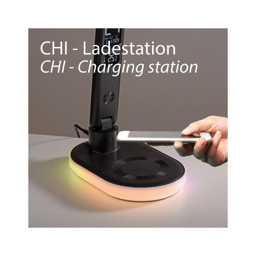 JUST LIGHT. 11018-18 - LED RGBW dotikna namizna svetilka s funkcijo zatemnitve in brezžičnim polnjenjem TINA LED/4W/230V črna