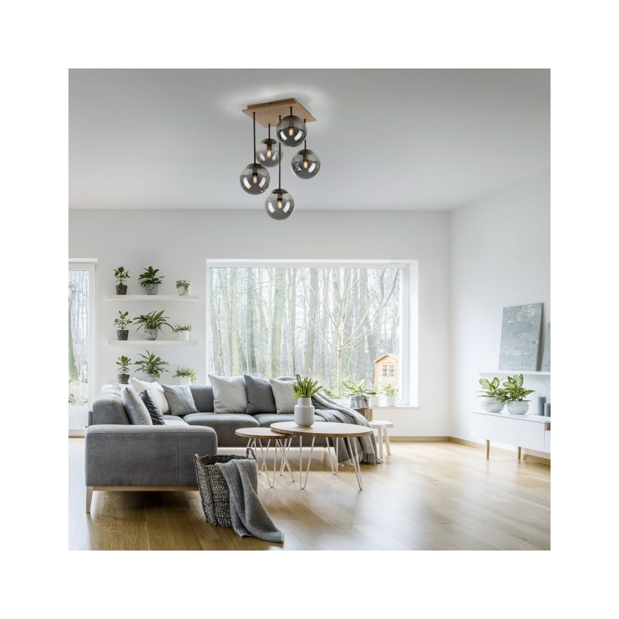 JUST LIGHT. 11395-79 - Lestenec na drogu WIDOW 5xE14/25W/230V hrast
