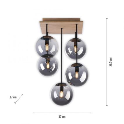 JUST LIGHT. 11395-79 - Lestenec na drogu WIDOW 5xE14/25W/230V hrast