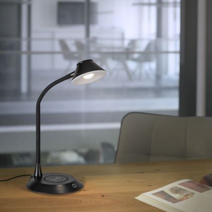 JUST LIGHT. 14414-18 - Dimmabilna fleksibilna dotik svetilka za mizo z brezžičnim polnjenjem PUCKI LED/4,5W/230V črna