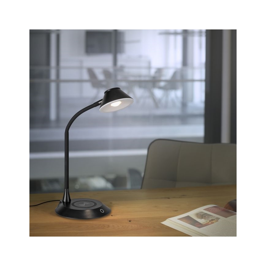 JUST LIGHT. 14414-18 - Dimmabilna fleksibilna dotik svetilka za mizo z brezžičnim polnjenjem PUCKI LED/4,5W/230V črna