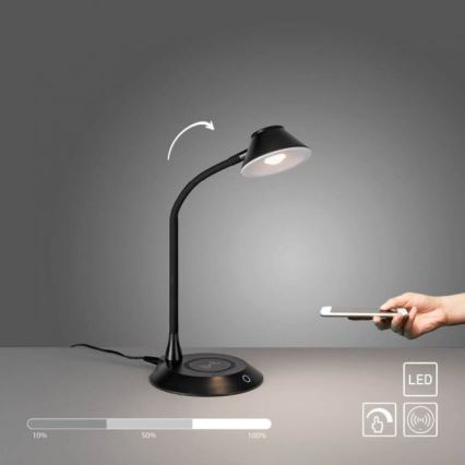 JUST LIGHT. 14414-18 - Dimmabilna fleksibilna dotik svetilka za mizo z brezžičnim polnjenjem PUCKI LED/4,5W/230V črna