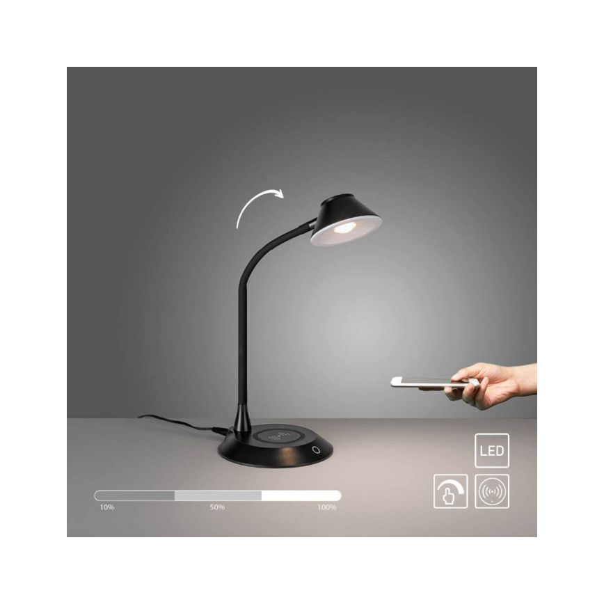 JUST LIGHT. 14414-18 - Dimmabilna fleksibilna dotik svetilka za mizo z brezžičnim polnjenjem PUCKI LED/4,5W/230V črna