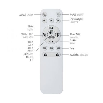 JUST LIGHT. 14447-18 - LED RGBW zatemljiv stropni ventilator z lučjo LENO LED/44W/230V 3000-6500K, premer 48,6 cm, bela + daljinski upravljalnik