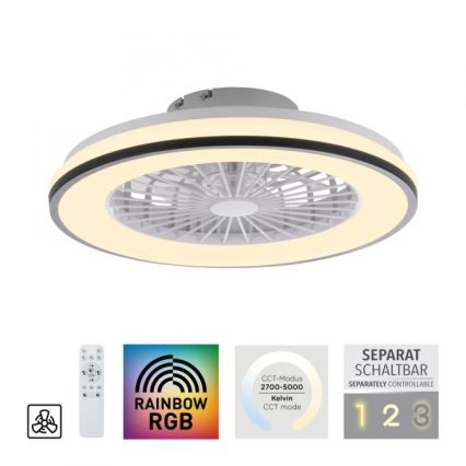 JUST LIGHT. 14447-18 - LED RGBW Zatemnitveni stropni ventilator s svetilko LENO LED/44W/230V 3000-6500K pr. 48,6 cm bela + Daljinski upravljalnik