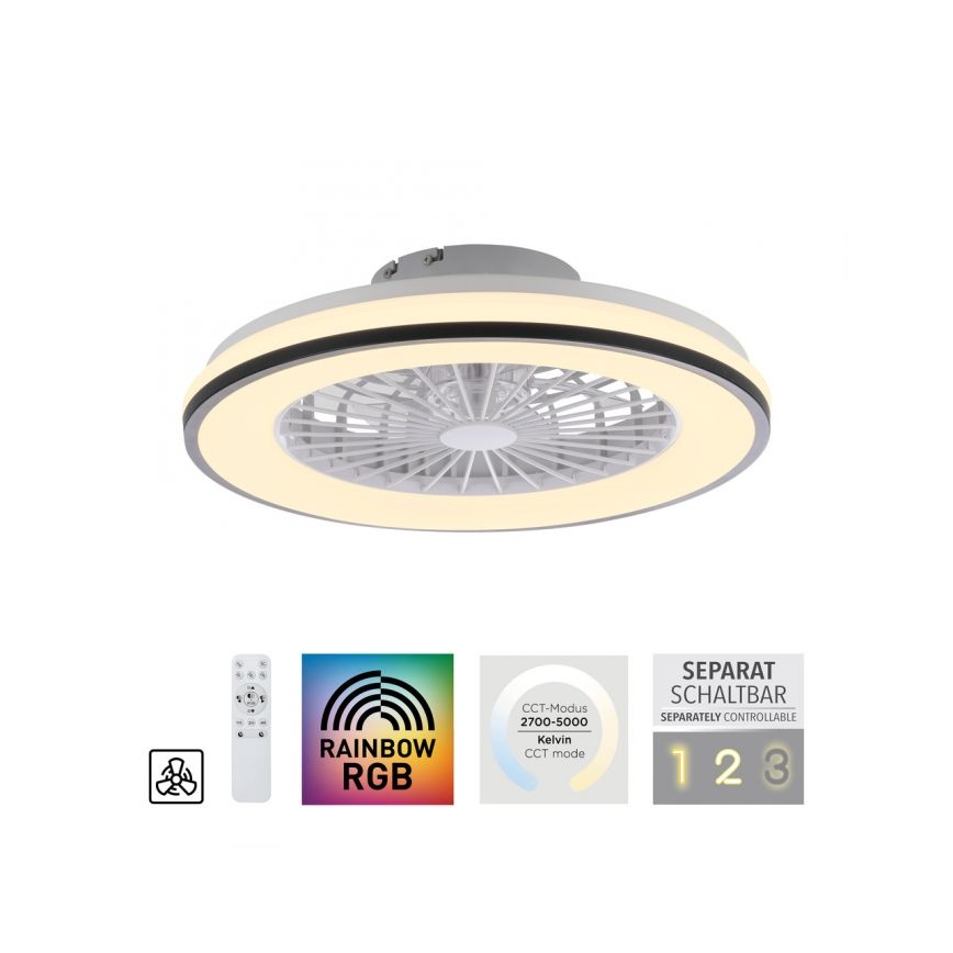 JUST LIGHT. 14447-18 - LED RGBW Zatemnitveni stropni ventilator s svetilko LENO LED/44W/230V 3000-6500K pr. 48,6 cm bela + Daljinski upravljalnik