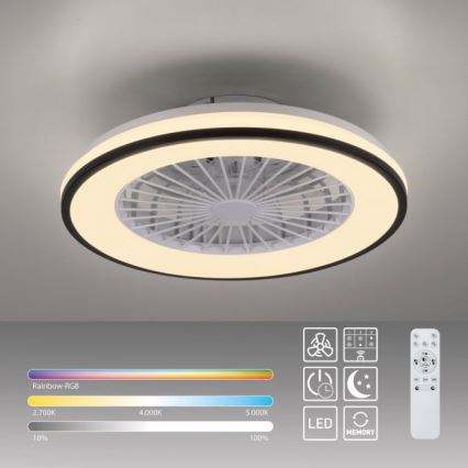 JUST LIGHT. 14447-18 - LED RGBW Zatemnitveni stropni ventilator s svetilko LENO LED/44W/230V 3000-6500K pr. 48,6 cm bela + Daljinski upravljalnik