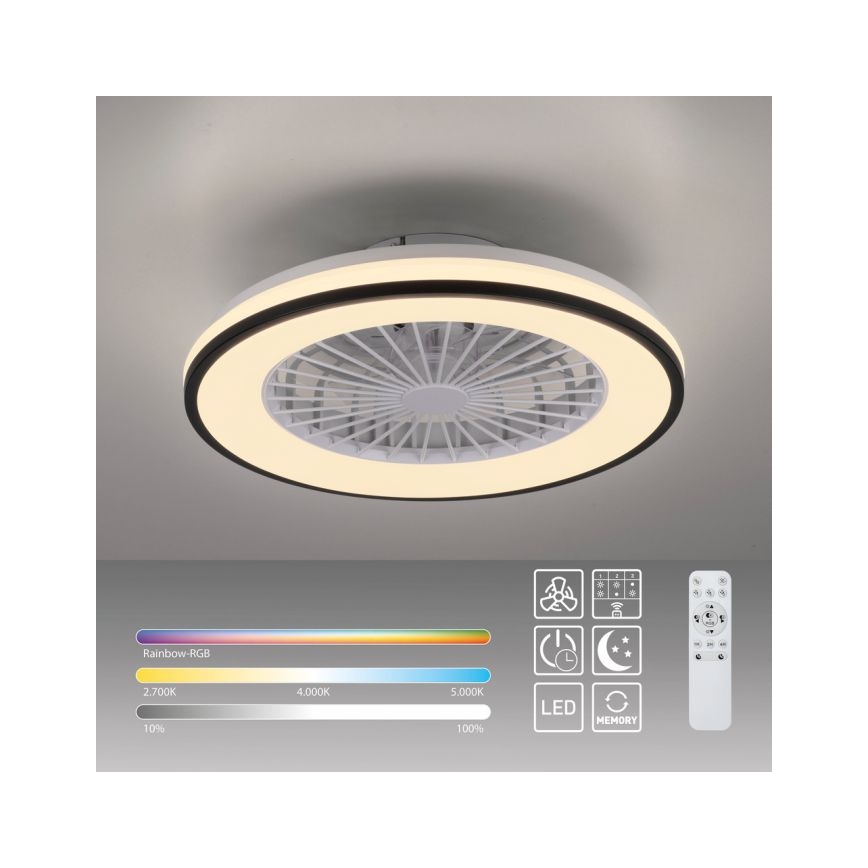 JUST LIGHT. 14447-18 - LED RGBW Zatemnitveni stropni ventilator s svetilko LENO LED/44W/230V 3000-6500K pr. 48,6 cm bela + Daljinski upravljalnik