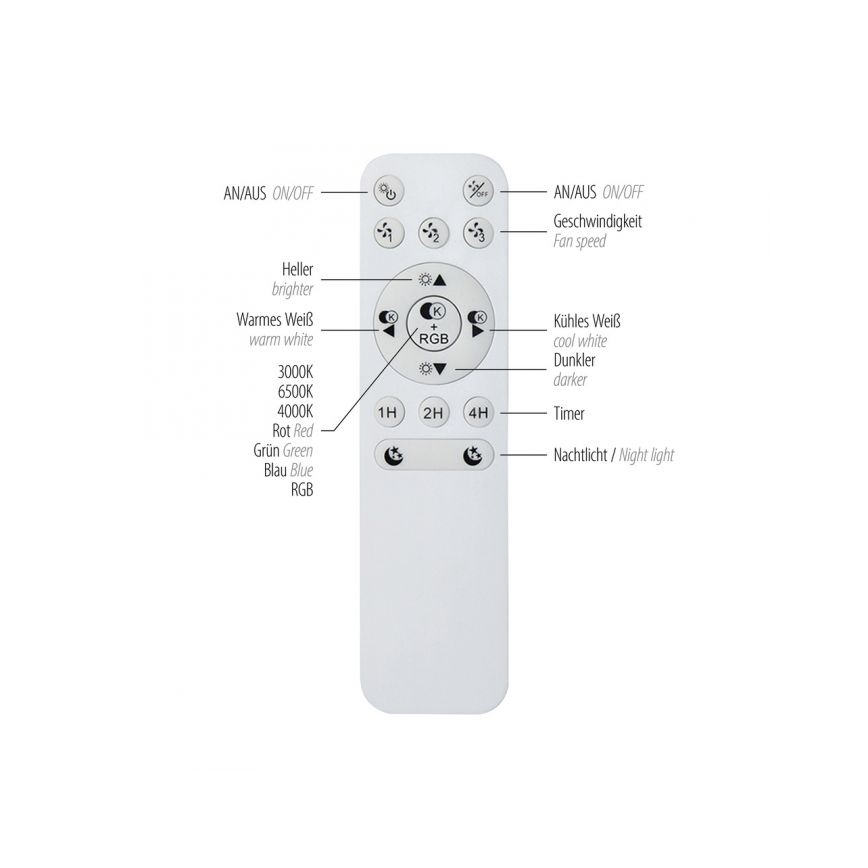 JUST LIGHT. 14447-18 - LED RGBW Zatemnitveni stropni ventilator s svetilko LENO LED/44W/230V 3000-6500K pr. 48,6 cm bela + Daljinski upravljalnik