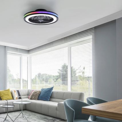 JUST LIGHT. 14649-18 - LED RGBW zatemnitveni stropni ventilator z lučjo BRANDON LED/36W/230V 2700-5000K premera 46,5 cm črna + daljinski upravljalnik