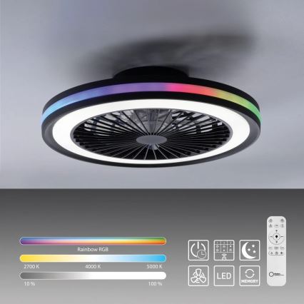 JUST LIGHT. 14649-18 - LED RGBW zatemnitveni stropni ventilator z lučjo BRANDON LED/36W/230V 2700-5000K premera 46,5 cm črna + daljinski upravljalnik