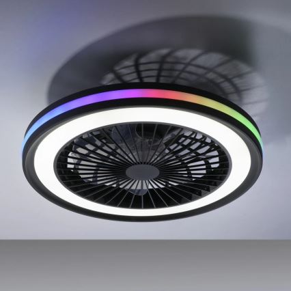 JUST LIGHT. 14649-18 - LED RGBW zatemnitveni stropni ventilator z lučjo BRANDON LED/36W/230V 2700-5000K premera 46,5 cm črna + daljinski upravljalnik