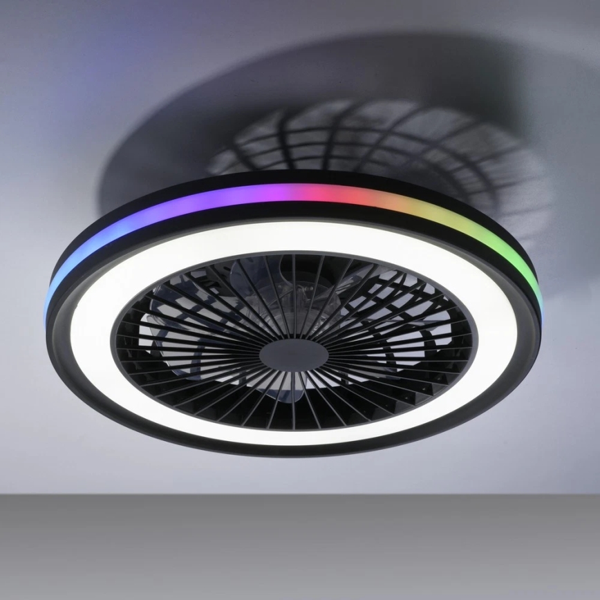 JUST LIGHT. 14649-18 - LED RGBW zatemnitveni stropni ventilator z lučjo BRANDON LED/36W/230V 2700-5000K premera 46,5 cm črna + daljinski upravljalnik