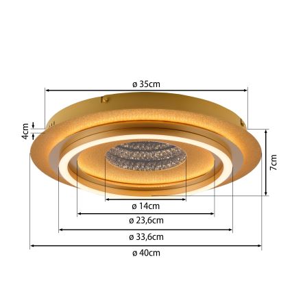 JUST LIGHT. 15089-60 - LED stropna svetilka CICHIO LED/36W/230V Ø 40 cm zlata